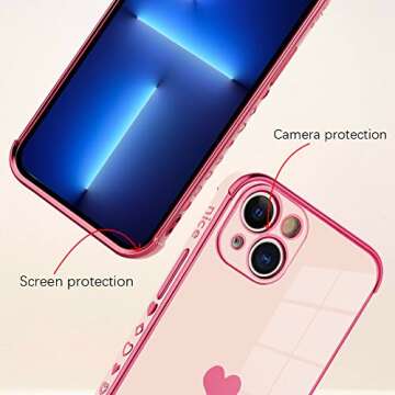 Bonoma for iPhone 13 Case Love Heart Plating Electroplate Luxury Elegant Case Camera Protector Soft TPU Shockproof Protective Corner Back Cover iPhone 13 Case -Pink