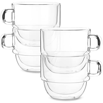 BTaT Stackable Insulated Coffee Mugs 4 Pack 16 oz, Stylish and Functional Double Wall Glass for All ...