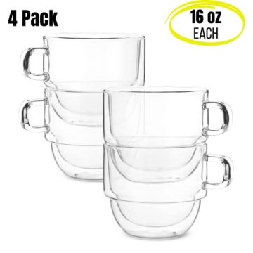 BTaT Stackable Insulated Coffee Mugs 4 Pack 16 oz