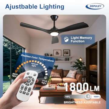 Depuley 52-Inch Ceiling Fan with Light: Black 3 Blade Outdoor Fans for Patios - Dimmable Indoor Fan ...