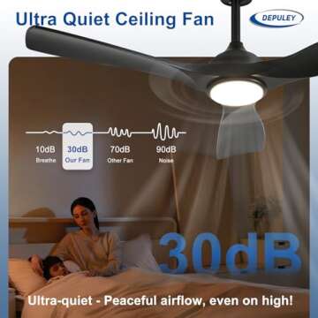 Depuley 52-Inch Ceiling Fan with Light: Black 3 Blade Outdoor Fans for Patios - Dimmable Indoor Fan with Remote APP Control Ultra Quiet DC Motor Reversible 6 Speed Timer