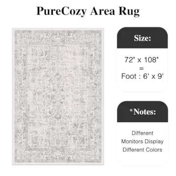 PureCozy Gray Area Rug 6x9 Machine Washable Vintage Living Room Distressed Non Slip Carpet Tradition...