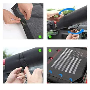 American Flag Sunshade Mesh Bikini Top Sun Shade UV Protection for 2007-2018 Jeep Wrangler JK Unlimited 4 Door