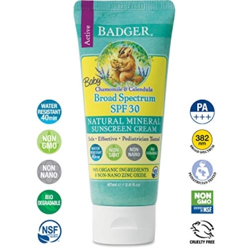Badger SPF 30 Baby Sunscreen Cream - Natural Mineral Protection
