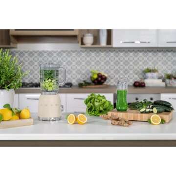 SMEG 50's Retro NEW Countertop Blender with 4 Presets and 4 Speed Settings with 6 Cup BPA Free Titan Renew JUG, BLF03CRUS, Cream