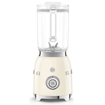 SMEG 50's Retro NEW Countertop Blender with 4 Presets and 4 Speed Settings with 6 Cup BPA Free Titan Renew JUG, BLF03CRUS, Cream