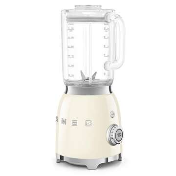 SMEG 50's Retro NEW Countertop Blender with 4 Presets and 4 Speed Settings with 6 Cup BPA Free Titan Renew JUG, BLF03CRUS, Cream