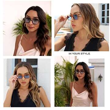 Vintage Retro 70s Aviator Sunglasses for Women Men Classic Square Shades UV Protection (Black/Green Lens +Leopard Blue Lens)