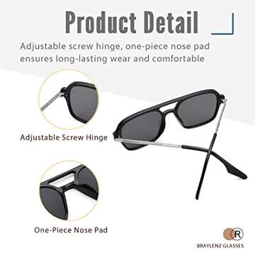 Vintage Retro 70s Aviator Sunglasses for Women Men Classic Square Shades UV Protection (Black/Green Lens +Leopard Blue Lens)