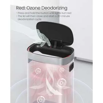 SONGMICS Kitchen Trash Can, 17.2-Gallon (65 L) Motion Sensor Garbage Can, Stainless Steel Trash Bin, Ozone Odor Control, Stay-Open, Metallic Silver ULTB660E01