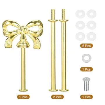 uxcell 1 Set Cake Tray Stand Handle Cupcake Dessert Plate Hardware Fitting Holder Rod Stand Handle for Cake Stand Wedding Party, 3-Tiers Bow-Knot Gold