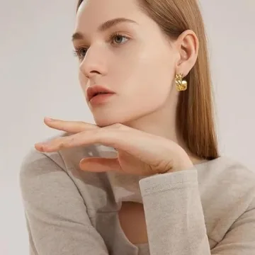 JDONL Gold Hammered Chunky Earrings for Women Geometric Rectangle Drop Dangle Statement Earrings Trendy Half Open Hoop Earrings Jewelry Gifts (C)