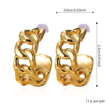 JDONL Gold Hammered Chunky Earrings for Women Geometric Rectangle Drop Dangle Statement Earrings Trendy Half Open Hoop Earrings Jewelry Gifts (C)