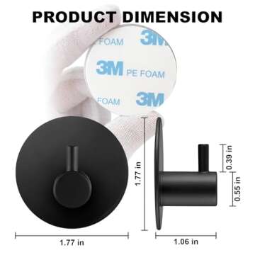 Aenfaiy Towel Hooks for Bathroom (4 Pack) Adhesive Towel Hook Shower Hooks for Inside Shower - Sticky Bathroom Wall Hooks for Hanging Towels, Robe, Loofah, Bath Sponge - Matte Black Towel Hooks