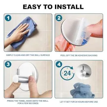 Aenfaiy Towel Hooks for Bathroom (4 Pack) Adhesive Towel Hook Shower Hooks for Inside Shower - Sticky Bathroom Wall Hooks for Hanging Towels, Robe, Loofah, Bath Sponge - Matte Black Towel Hooks