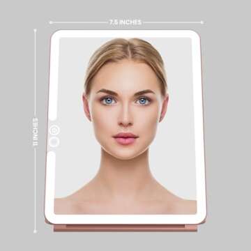 LUNA London Eclipse LED Lighted Travel Vanity Makeup Mirror | 3 Colour Light, Compact, Portable, Lighted, Rechargeable, Illuminated Mirror | Perfect for Travel, Makeup & Beauty Needs | Rose Gold