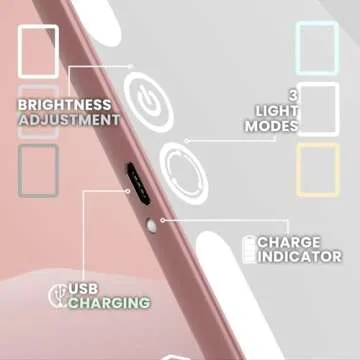 LUNA London Eclipse LED Lighted Travel Vanity Makeup Mirror | 3 Colour Light, Compact, Portable, Lighted, Rechargeable, Illuminated Mirror | Perfect for Travel, Makeup & Beauty Needs | Rose Gold