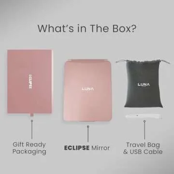 LUNA London Eclipse LED Lighted Travel Vanity Makeup Mirror | 3 Colour Light, Compact, Portable, Lighted, Rechargeable, Illuminated Mirror | Perfect for Travel, Makeup & Beauty Needs | Rose Gold
