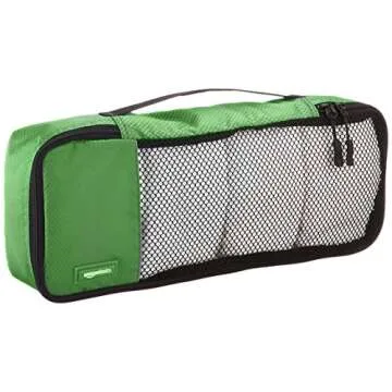 Amazon Basics 4 Piece Packing Travel Organizer Zipper Cubes Set, Slim, Green