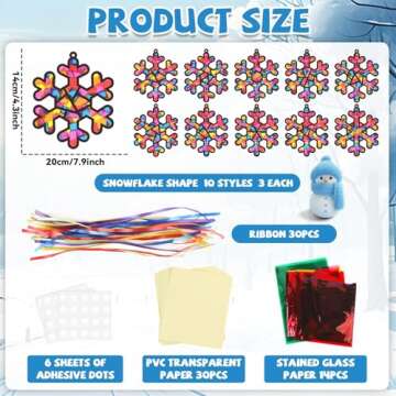 Lonfliness 30 Sets Winter Suncatchers Crafts Kit DIY Snowflake Window Stained Glass Effect Paper Hom...