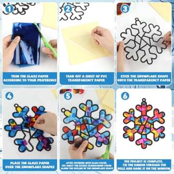 Lonfliness 30 Sets Winter Suncatchers Crafts Kit DIY Snowflake Window Stained Glass Effect Paper Home School Classroom Decoration Christmas Holiday Arts Crafts Creative Activity Project Kid Gift Favor