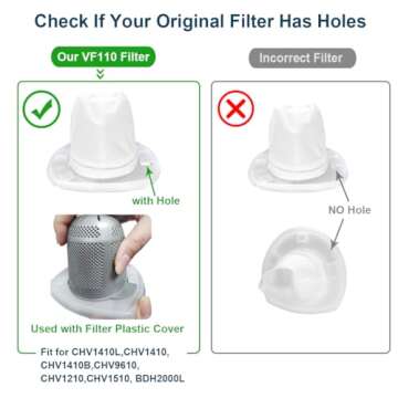 6 Pack Replacement Filter Compatible with Black & Decker VF110 Dustbuster Cordless Handheld Vacuum CHV1410L CHV9610 CHV1210 CHV1510 CHV1410 CHV1410B BDH2000L, 90558113-01