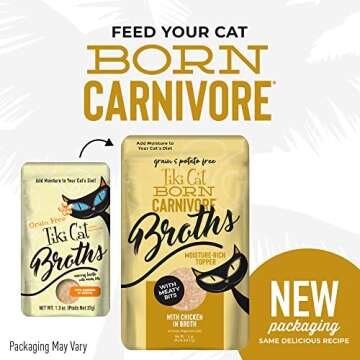 Tiki Cat Born Carnivore Broths, Chicken Recipe, Hydration and Flavor Supplement Cat Food Topper, 1.3...