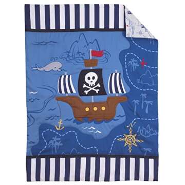 Little Tikes 4 Piece Pirates Toddler Bedding Set, Blue/Red/Black, 52"x28"