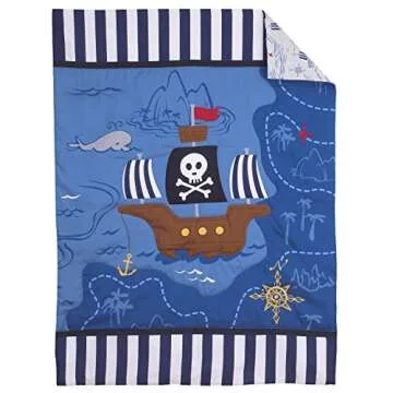 Little Tikes 4 Piece Pirates Toddler Bedding Set, Blue/Red/Black, 52"x28"