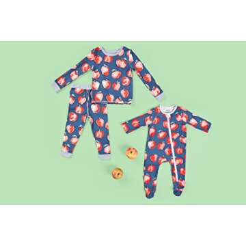 Mud Pie Baby Girls Back to School Shirt Apple Pajamas, Blue/Red, 12-18 Months
