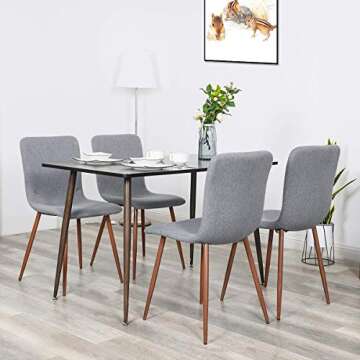 Dining Chairs Set of 4 Kitchen Dining Room Chairs Accent Chairs for Living Room Bedroom Mid Century Modern Upholstered Side Chair with Fabric Cushion Seat Back Brown Metal Legs, Grey