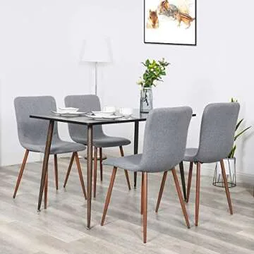 Dining Chairs Set of 4 Kitchen Dining Room Chairs Accent Chairs for Living Room Bedroom Mid Century Modern Upholstered Side Chair with Fabric Cushion Seat Back Brown Metal Legs, Grey