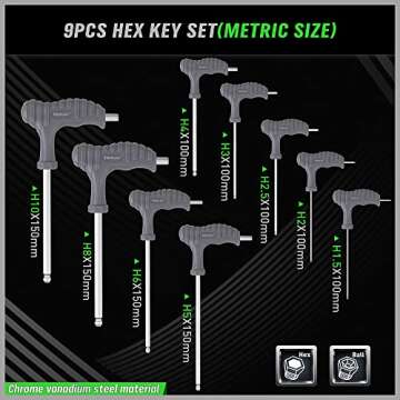 SWANLAKE 18-Piece T-Handle allen wrench set, Inch/Metric Long Arm Ball End Hex Key Wrench Set, MM(1.5mm-10mm) SAE(1/16"-3/8")