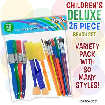 U.S. Art Supply 25-Piece Children's All Purpose Paint Brush Set - Artist Variety Value Pack, 6 Types...