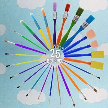 U.S. Art Supply 25-Piece Children's All Purpose Paint Brush Set - Artist Variety Value Pack, 6 Types, Flat, Round, Chip, Mop, Foam Tipped Brushes - Fun Kid's Party, School Student Class Craft Painting
