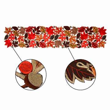 Simhomsen Embroidered Leaves Table Runner for Thanksgiving, Fall or Autumn Harvest Decorations (14 ?...
