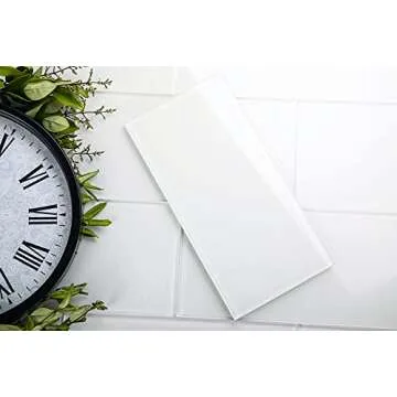 Giorbello Glass Subway Backsplash Tile, 6x6, Bright White, Sample Tile (1 Piece)