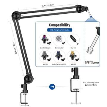 Neewer Microphone Arm Stand, Heavy-Duty Mic Arm Microphone Stand Suspension Scissor Boom Stand with 5/8” to 3/8” & 5/8” to 1/4” Screw and Cable Tie Compatible with Blue Yeti/Snowball/QuadCast (Medium)