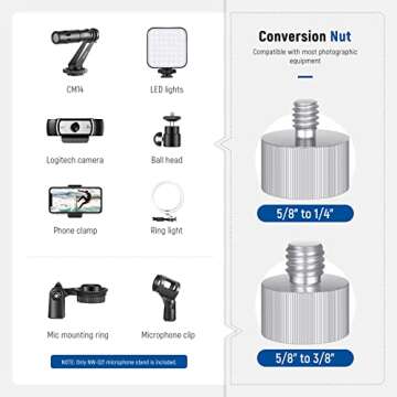 Neewer Microphone Arm Stand, Heavy-Duty Mic Arm Microphone Stand Suspension Scissor Boom Stand with 5/8” to 3/8” & 5/8” to 1/4” Screw and Cable Tie Compatible with Blue Yeti/Snowball/QuadCast (Medium)