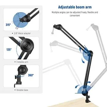 Neewer Microphone Arm Stand, Heavy-Duty Mic Arm Microphone Stand Suspension Scissor Boom Stand with 5/8” to 3/8” & 5/8” to 1/4” Screw and Cable Tie Compatible with Blue Yeti/Snowball/QuadCast (Medium)