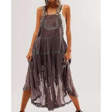 ebossy Laced Bib Dress for Women's Casual Wear