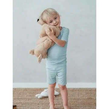 AVAUMA Stripe Pattern Newborn Baby Little Boys Girls Snug-Fit Pajamas Summer Short Sets Pjs Kids Clothes (S/Sky Blue)