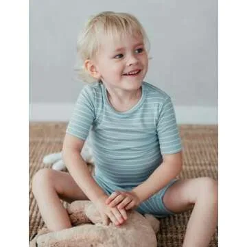 AVAUMA Stripe Pattern Newborn Baby Little Boys Girls Snug-Fit Pajamas Summer Short Sets Pjs Kids Clothes (S/Sky Blue)