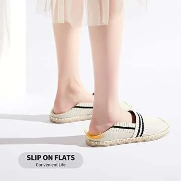 BABUDOG Womens Espadrilles Breathable Flats Shoes Mesh Slip on Loafers Soft White Flats(Beige.US5)