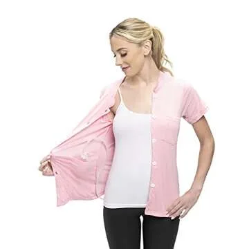 Post Mastectomy Recovery Shirt with 4 Drainage Pockets for Drain Management (Small, Pink)