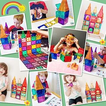 Magnetic Tiles Toys for 3+ Year Old Boys Girls, Toddler Montessori Learning Educational Toys, Magnet Building Blocks for Kids Ages 4-8, Christmas Birthday Gifts for 3 4 5 6 7 8 Year Old Boys Girls