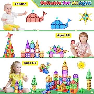 Magnetic Tiles Toys for 3+ Year Old Boys Girls, Toddler Montessori Learning Educational Toys, Magnet Building Blocks for Kids Ages 4-8, Christmas Birthday Gifts for 3 4 5 6 7 8 Year Old Boys Girls