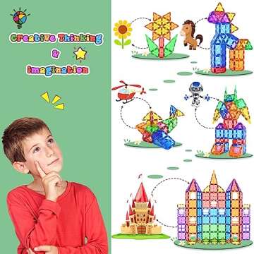 Magnetic Tiles Toys for 3+ Year Old Boys Girls, Toddler Montessori Learning Educational Toys, Magnet Building Blocks for Kids Ages 4-8, Christmas Birthday Gifts for 3 4 5 6 7 8 Year Old Boys Girls