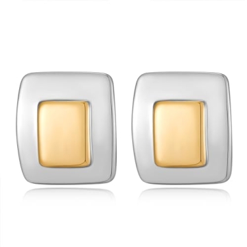 COORWEEL Modern Vintage Curvy Square Earrings – Trendy Gold Silver Two Tone Statement Jewelry for ...