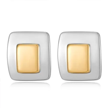 COORWEEL Modern Vintage Curvy Square Earrings – Trendy Gold Silver Two Tone Statement Jewelry for ...